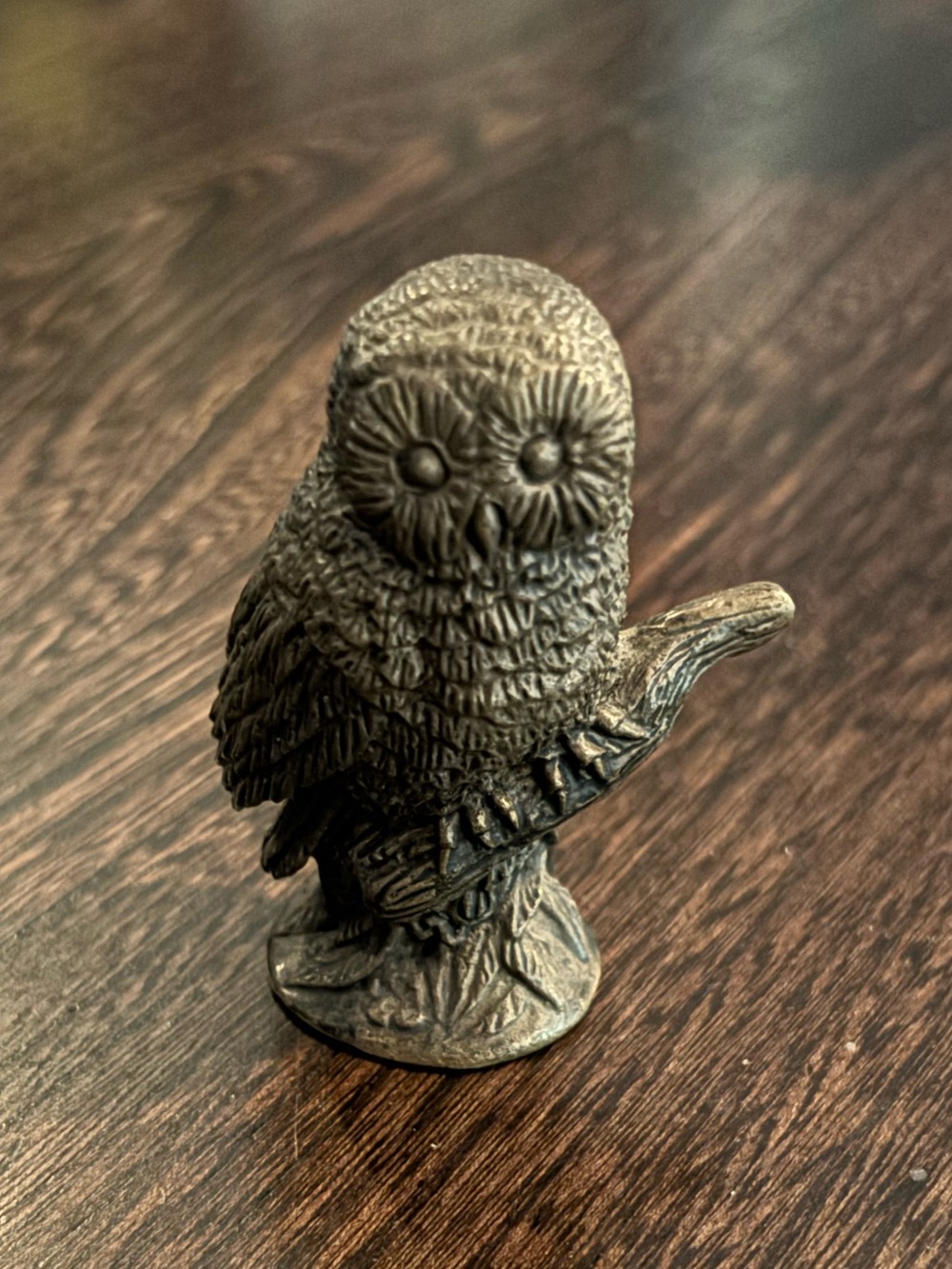 Vintage The Franklin Mint Cast Bronze Owl Figurine Patina Accents 1988